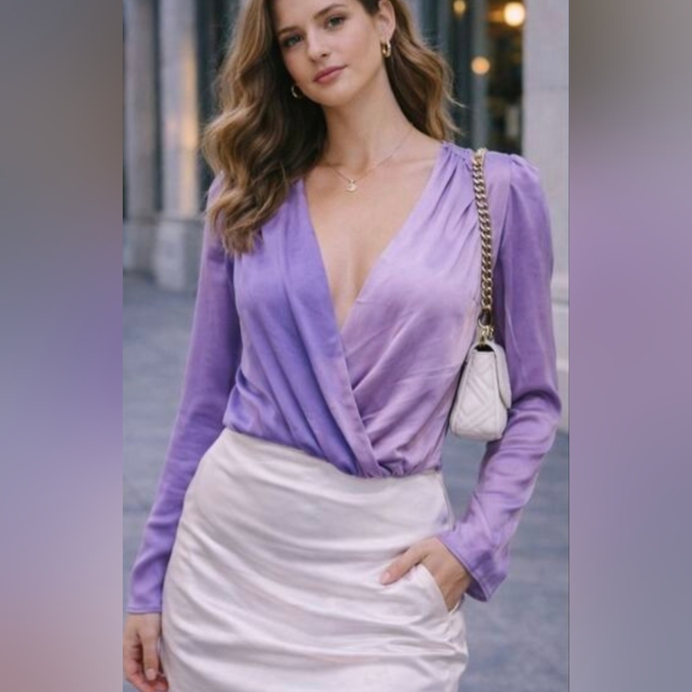Chic Lavender Wrap Blouse